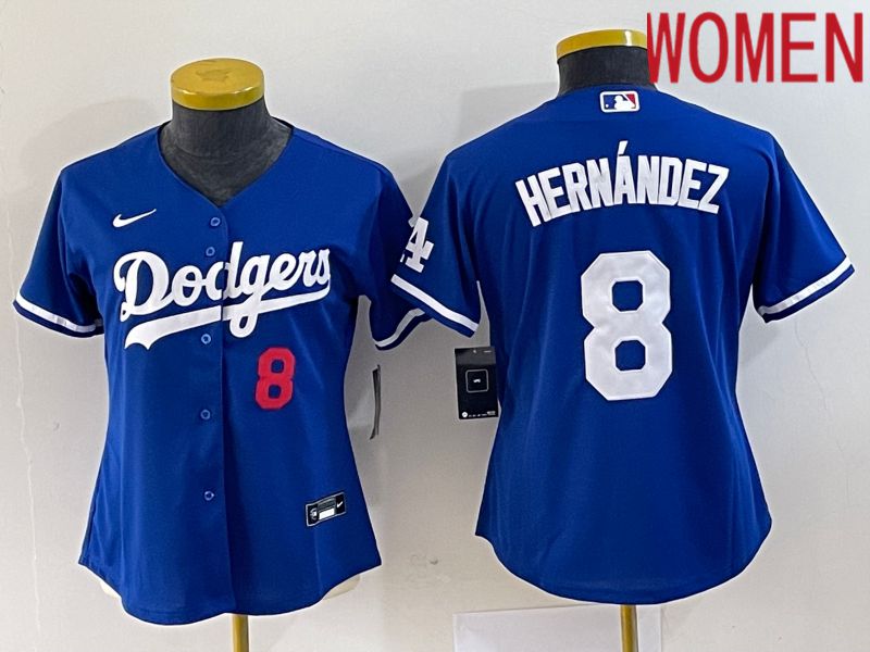 Women Los Angeles Dodgers 8 Hernandez Blue Nike Game 2023 MLB Jersey